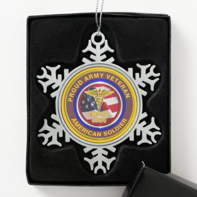 Army Veteran Medical Corps Keepsake Christmas Snowflake Pewter Christmas Ornament (Box)