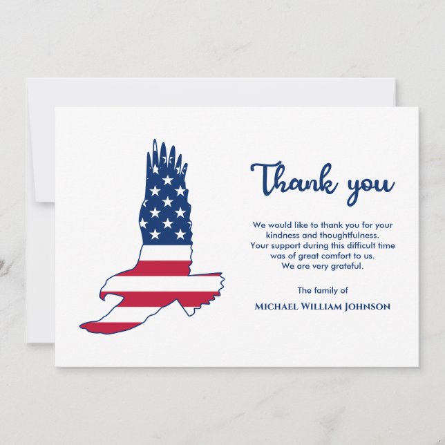 Army Veteran Military Funeral Eagle American Flag Thank You Card (Front)