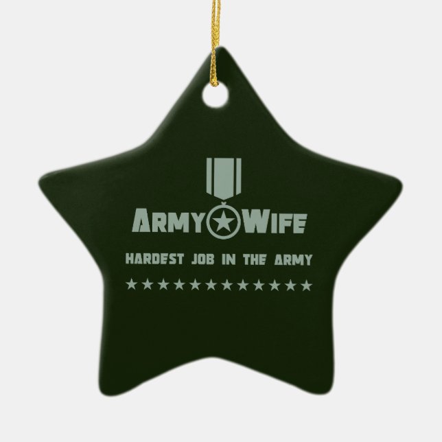 Army Wife Proud Military Service Star Medal Ceramic Ornament (Front)
