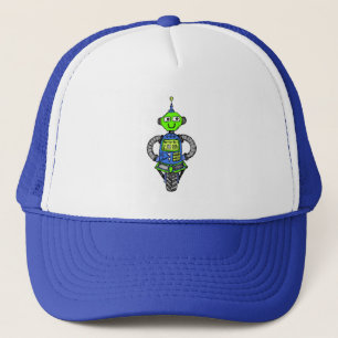 Arnie robot, blue and green trucker hat