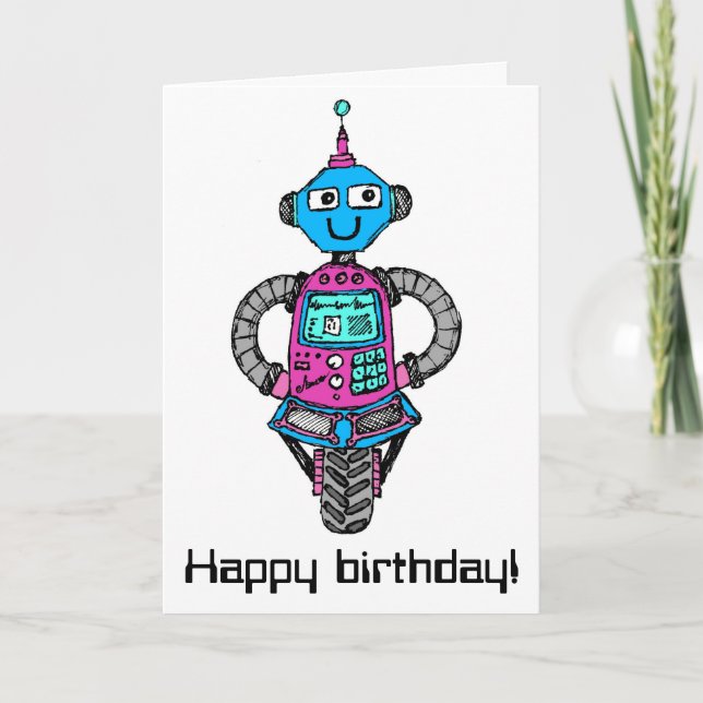 Arnie Robot: Pink and blue Card (Front)