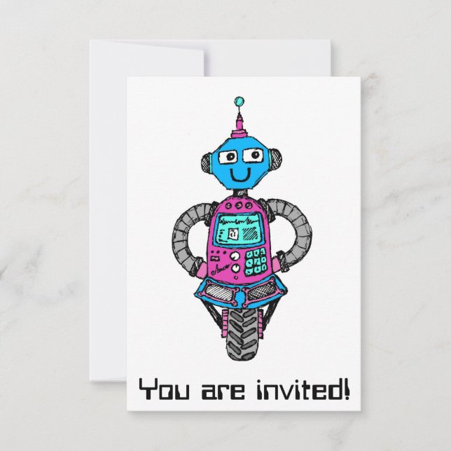 Arnie Robot: Pink and blue Invitation (Front)
