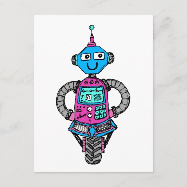 Arnie Robot: Pink and blue Postcard (Front)