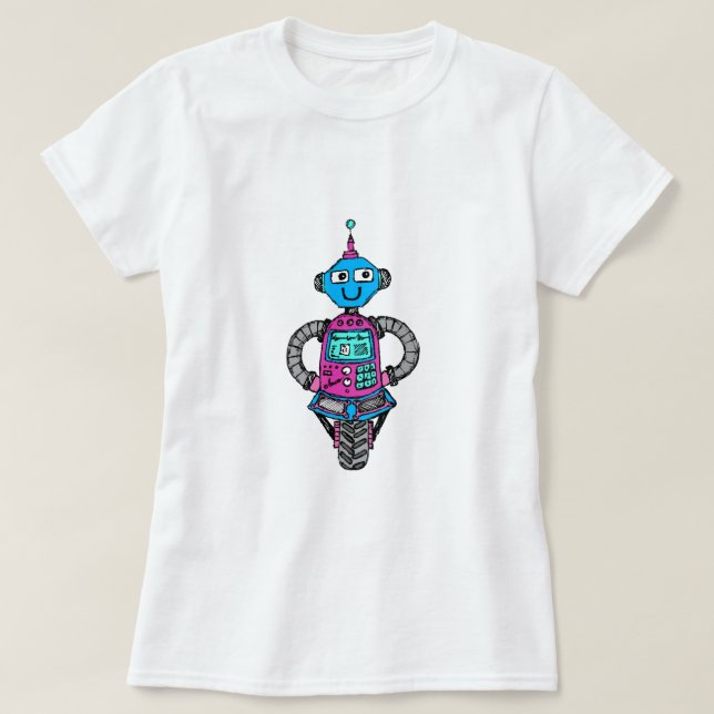 Arnie Robot: Pink and blue T-Shirt (Design Front)