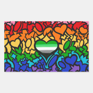 Aro Heart 8-Sripe Rainbow Pride Squiggle Rectangular Sticker