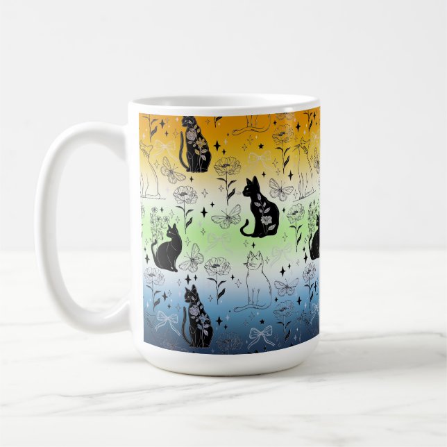 AroAce Agender Pride Black Cat - Mystical Witchy Coffee Mug (Left)