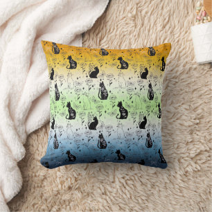AroAce Agender Pride Black Cat - Mystical Witchy Cushion