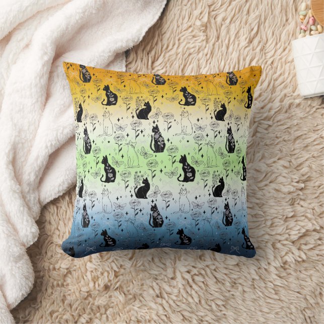 AroAce Agender Pride Black Cat - Mystical Witchy Cushion (Blanket)