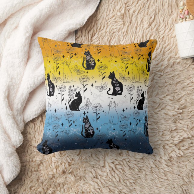 AroAce Agender Pride Black Cat - Mystical Witchy Cushion (Blanket)