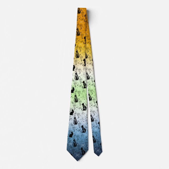 AroAce Agender Pride Black Cat - Mystical Witchy Tie (Front)