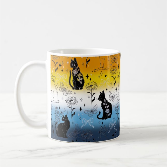 AroAce Pride Black Cat - Mystical Witchy Coffee Mug (Left)