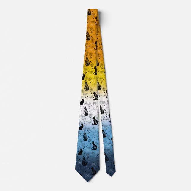 AroAce Pride Black Cat - Mystical Witchy Tie (Front)