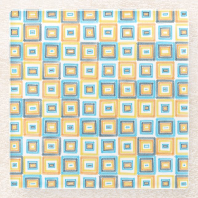 AroAce Pride Flag Modern Art Sunset Orange Yellow  Glass Coaster (Front)