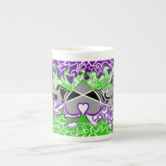 Aroace Radioactive Pride Flag Squiggles Bone China Mug (Front)