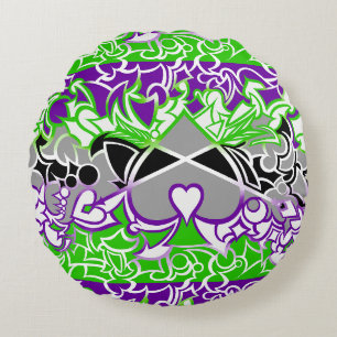 Aroace Radioactive Pride Flag Squiggles Round Cushion