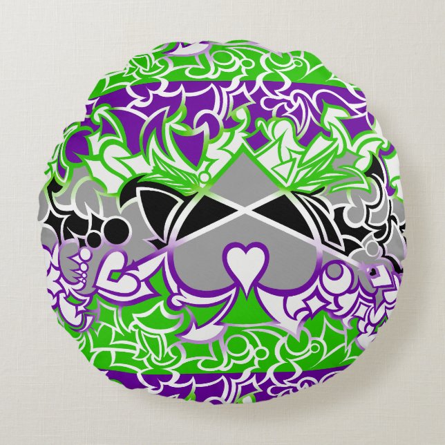 Aroace Radioactive Pride Flag Squiggles Round Cushion (Front)
