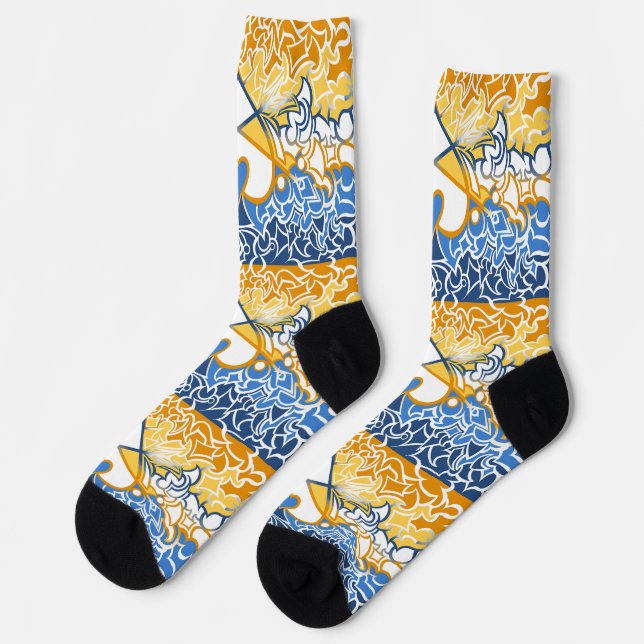 Aroace Sun and Sea Pride Flag Squiggles Socks (Left)
