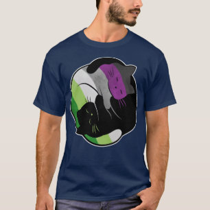 Aroace Yin Yang Cat LGBT Asexual Aromantic Pride F T-Shirt