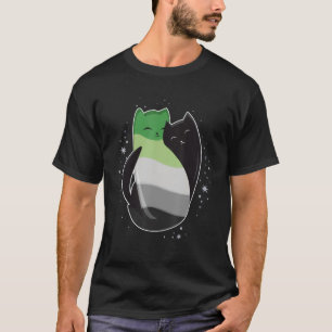 Aromantic Cat LGBT Asexual Aro Pride Flag Yin Yang T-Shirt
