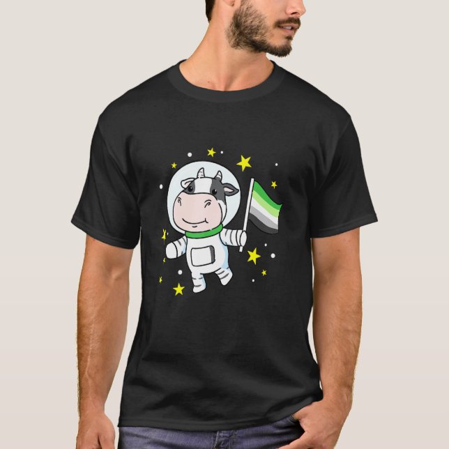 Aromantic Cow In Space Aromantic Pride T-Shirt (Front)