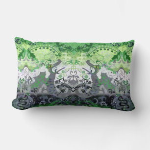 Aromantic Dragon Damask - Aro Pride Flag Colours Lumbar Cushion