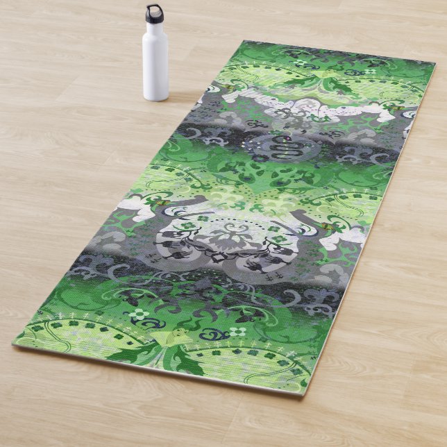 Aromantic Dragon Damask - Aro Pride Flag Colours Yoga Mat (In Situ)