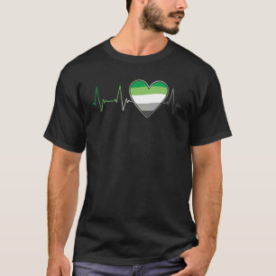 Aromantic Flag Heart Heartbeat Pride Month EKG Pul T-Shirt