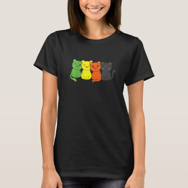 Aromantic Flag Pile Pride Lgbtq Cats Cute Aromanti T-Shirt (Front)