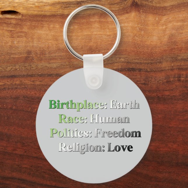 Aromantic Pride - Birthplace: Earth. Race: Human Key Ring (Front)