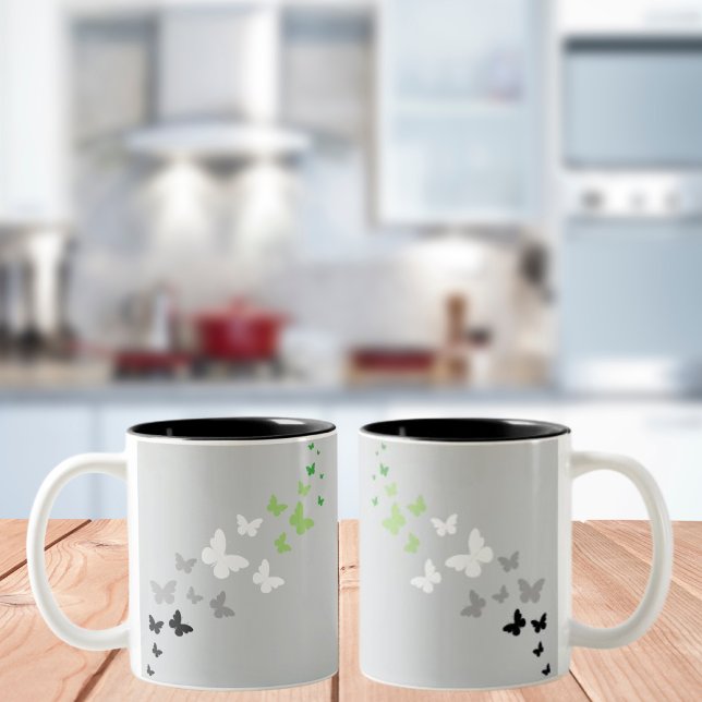 Aromantic Pride Butterfly Trail  Two-Tone Coffee Mug (Creator Uploaded)