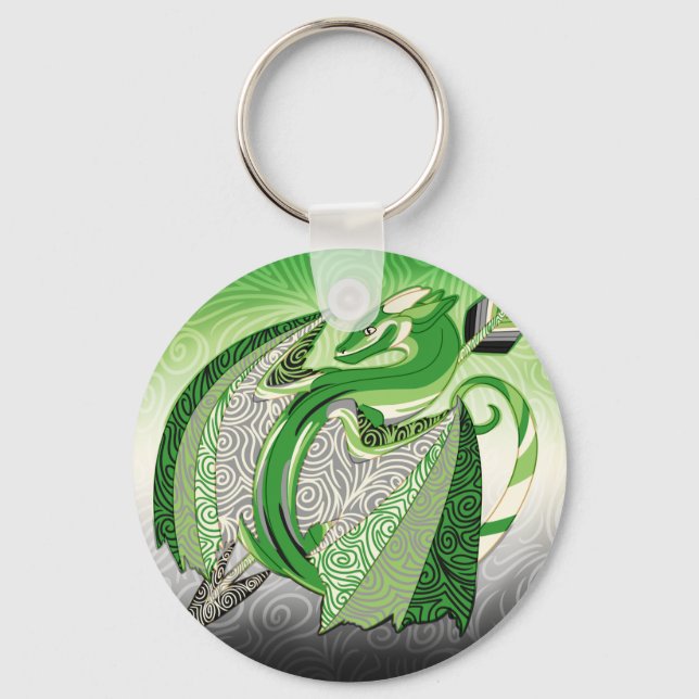 Aromantic Pride Dragon Button Keychain (Front)