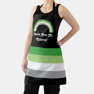 Aromantic pride flag and rainbow with a text apron