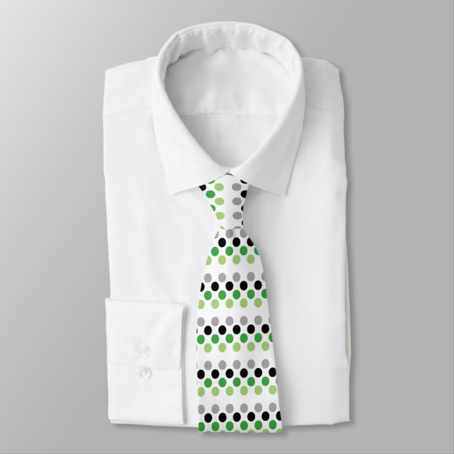 Aromantic Pride Flag Colours Polkadots Tie (Tied)