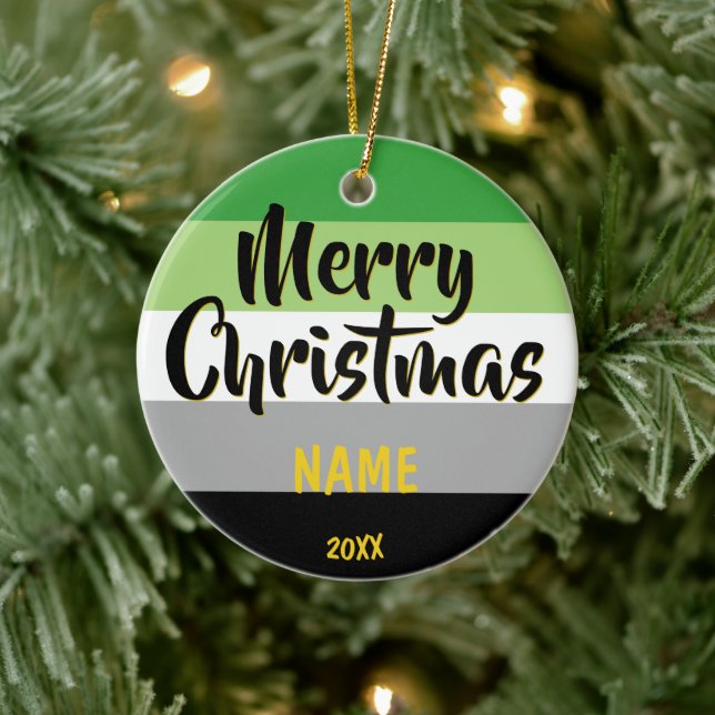Aromantic Pride LGBT Personalised Christmas Ceramic Ornament (Tree)