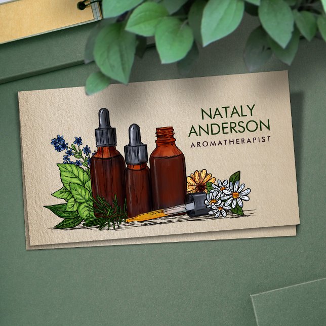 Aromatherapy oils Watercolor Illustration Business Card (Creator Uploaded)