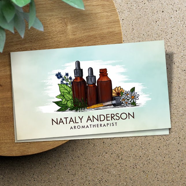 Aromatherapy oils Watercolor Illustration Business Card (Creator Uploaded)