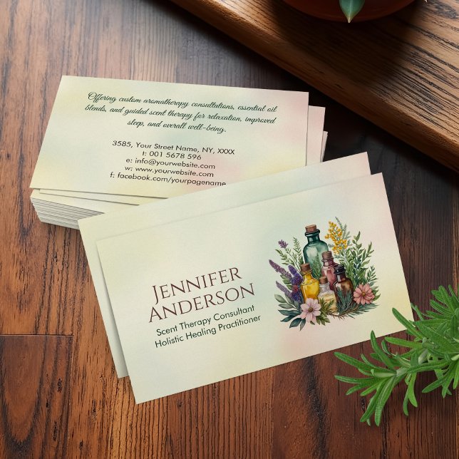 Aromatherapy Practitioner Watercolor Illustration Business Card (Creator Uploaded)