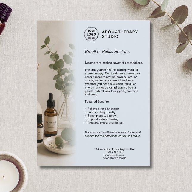 Aromatherapy Spa Business Dusty Blue Custom Logo   Flyer (Aromatherapy Spa Business Dusty Blue Custom Logo Flyer)