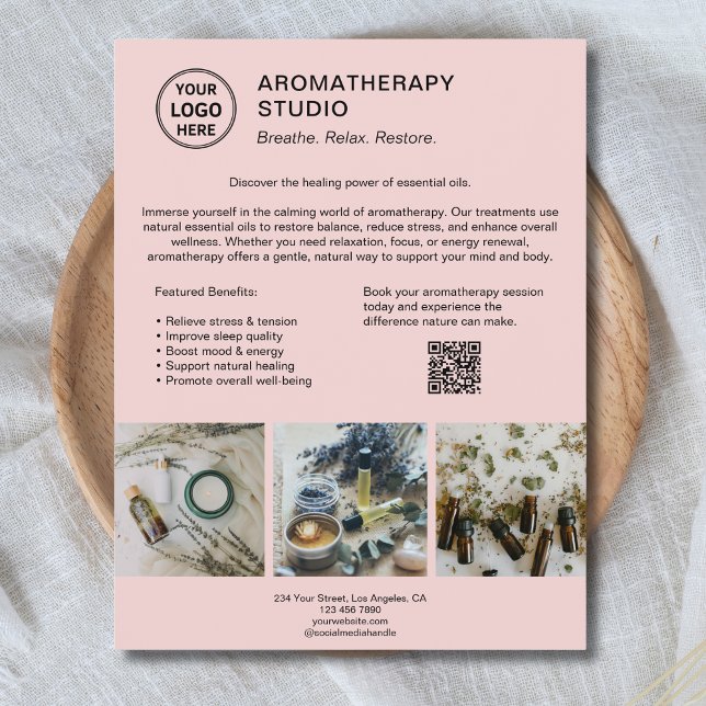 Aromatherapy Spa Logo QR Pink Promotional Business Flyer (Aromatherapy Spa Logo QR Pink Promotional Business Flyer)