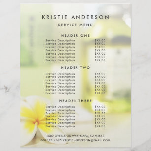 Aromatherapy Spa Skin Care Massage Price List Flyer