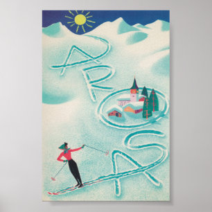 Arosa Switzerland Retro Vintage Ski Poster