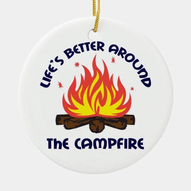 Around the Campfire Ceramic Ornament (Front)