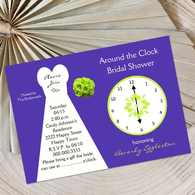 Around the Clock Bridal Shower Invitations Purple (Creator Uploaded)