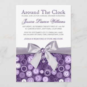 Around The Clock Purple Bridal Shower Invites