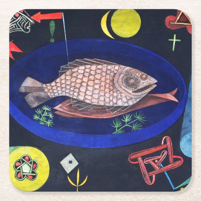 Around the Fish, Paul Klee Square Paper Coaster (Front)