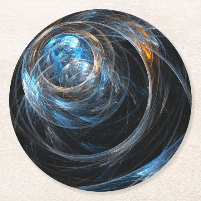 Around the World Abstract Art Round Paper Coaster (Front)