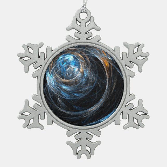 Around the World Abstract Art Snowflake Pewter Christmas Ornament (Front)