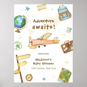 Around The World Airplane Baby Shower Welcome  Poster