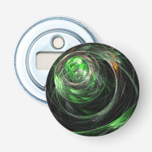 Around the World Green Abstract Art Button Bottle Opener