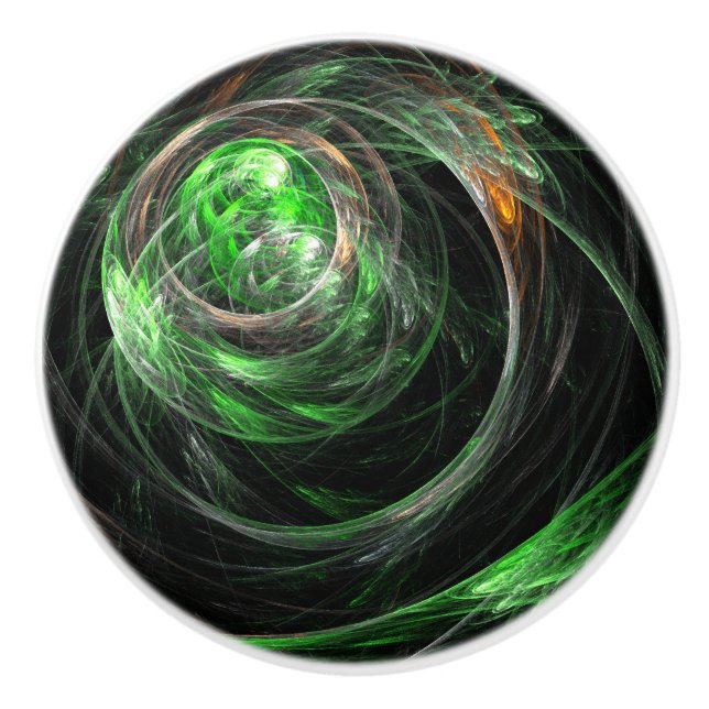 Around the World Green Abstract Art Ceramic Knob (Front)